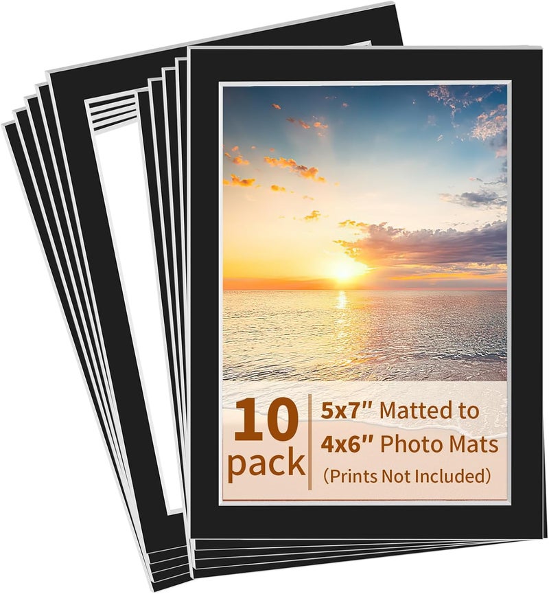 YEESON 10 Pack Picture Frame Mats, Photo Mats, Acid Free Picture Matting for Pictures Photos Watercolor Artwork (Black-for 4 * 6 inches Photos) - Image 1